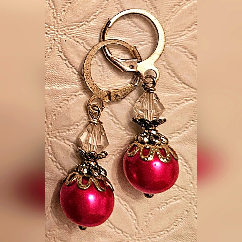 Pink pearl earrings